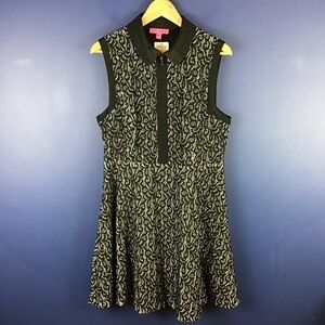 Betsey Johnson Dress Womens Size 14 Black Lace Sleeveless Collar Front Zip